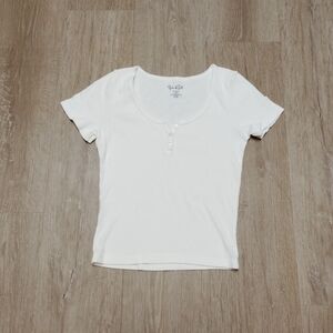 Brandy Melville White Buttoned Short Sleeve Tee